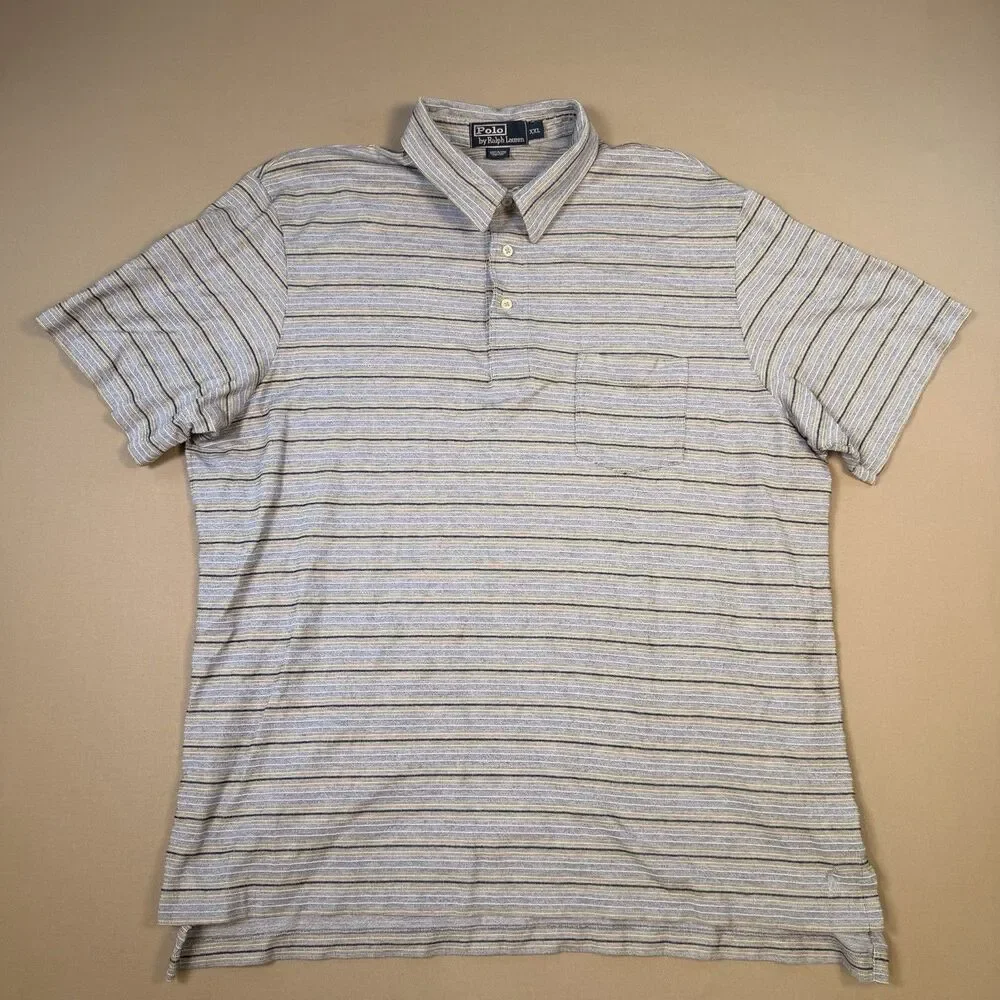 Vintage Ralph Lauren Men’s Polo Shirt Size 2XL Pony Short Sleeve Grey Striped